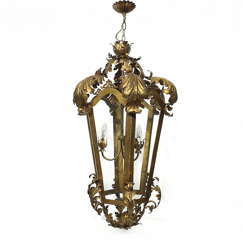 Large gilded metal ceiling lamp, 20th century