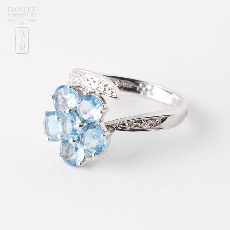 Precioso anillo oro 18k con topacios y diamantes - 3
