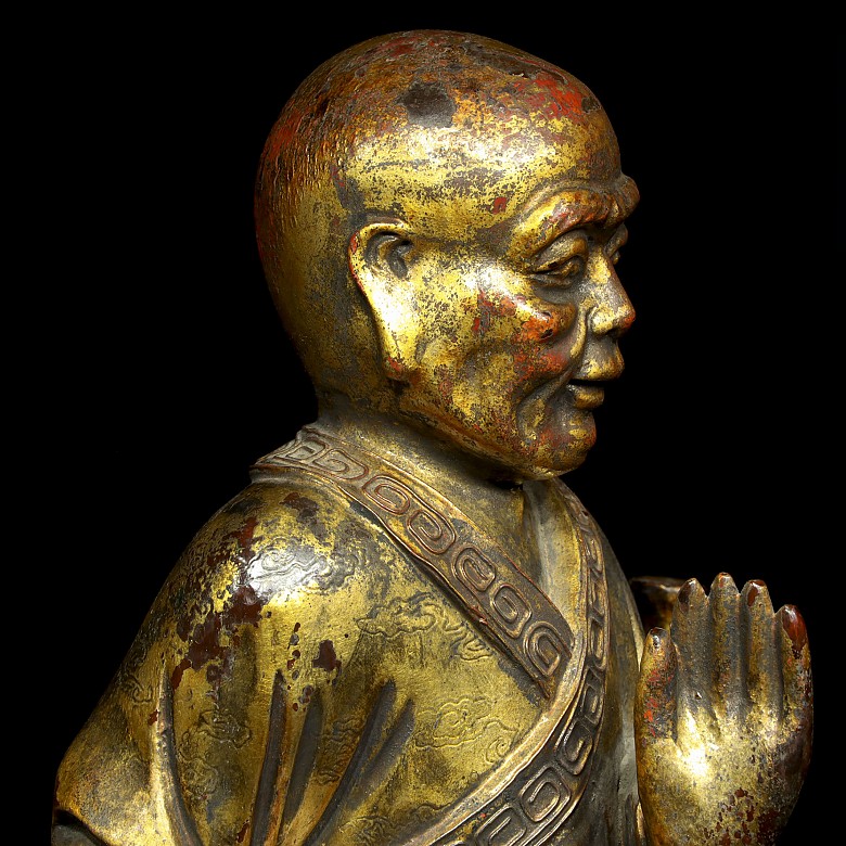 Sage sculpture in gilded wood, Qing dynasty - 3
