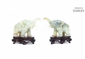 Pair of jade elephants, 20th century