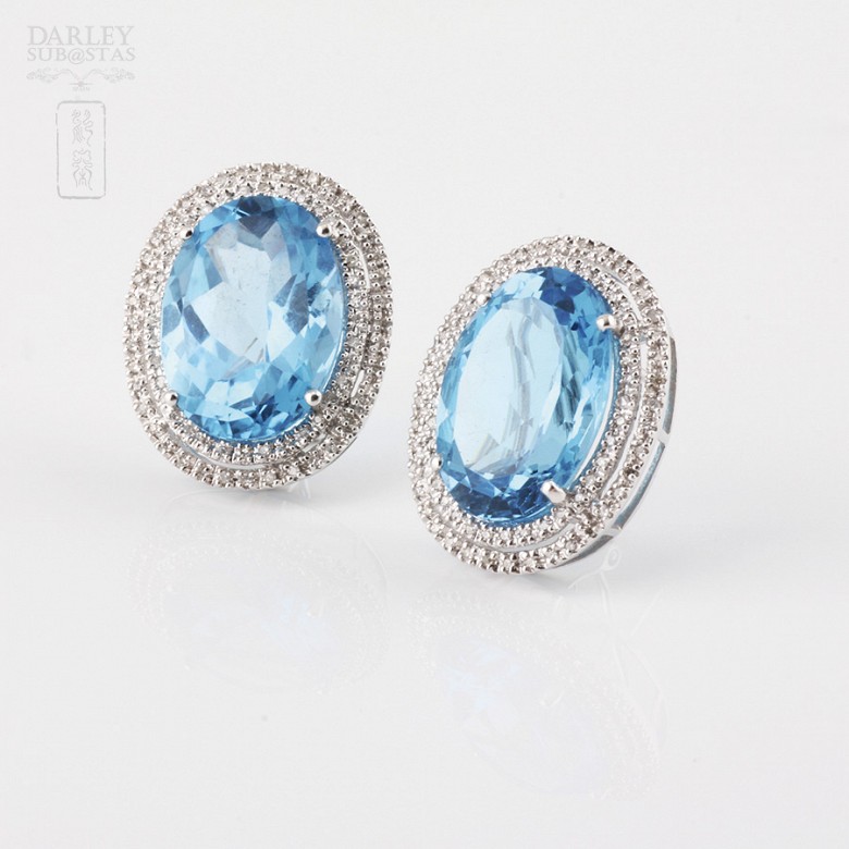 Topaz and diamond earrings in 18k white gold. - 2