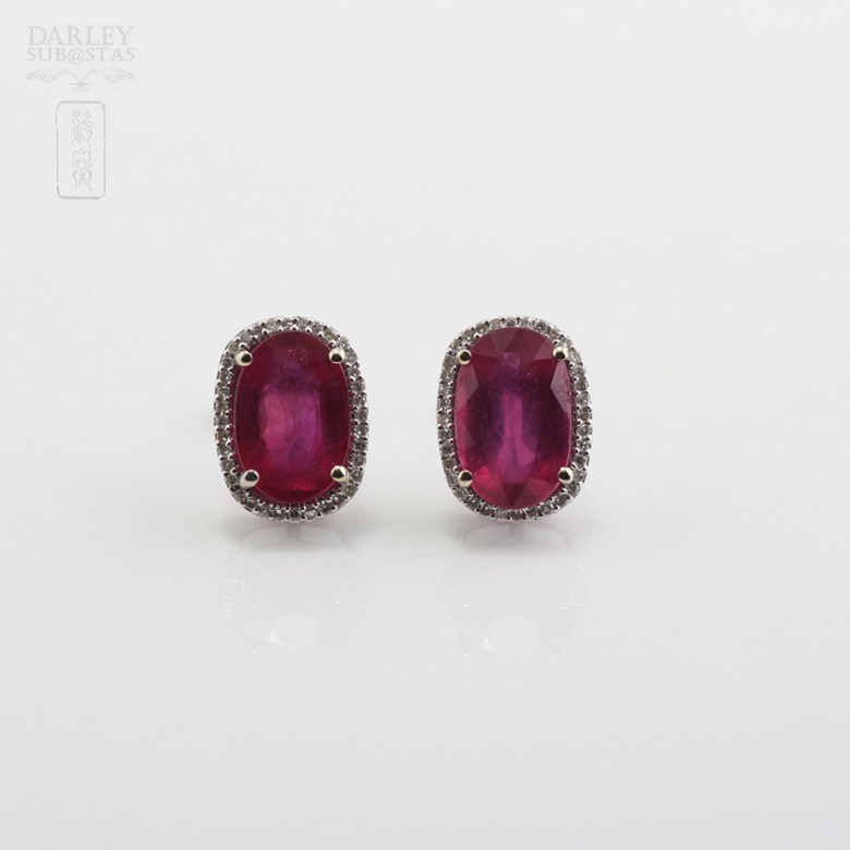 Earrings with ruby 7.86cts and diamonds in White Gold - 4