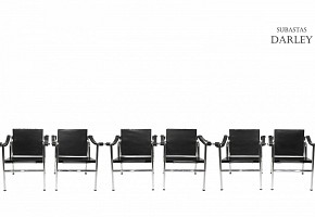 Set of six armchairs, following models of Le Corbusier's 