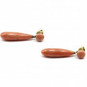 Pair of coral earrings set in 14k yellow gold.