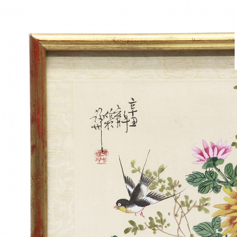 Three flower paintings, China, 20th century