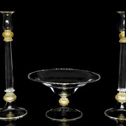 Pair of Murano glass candlesticks and centerpiece, Murano glass, S.XX