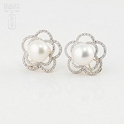 Preciosos pendientes con perla y diamantes - 3