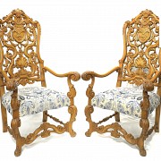 Pair of large oak armchairs, 20th century - 1