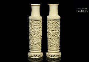 Pair of ivory vases, China, early 20th century