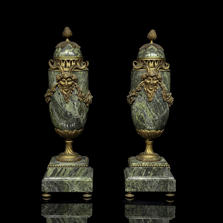 Pair of bronze and marble goblets, 19th century