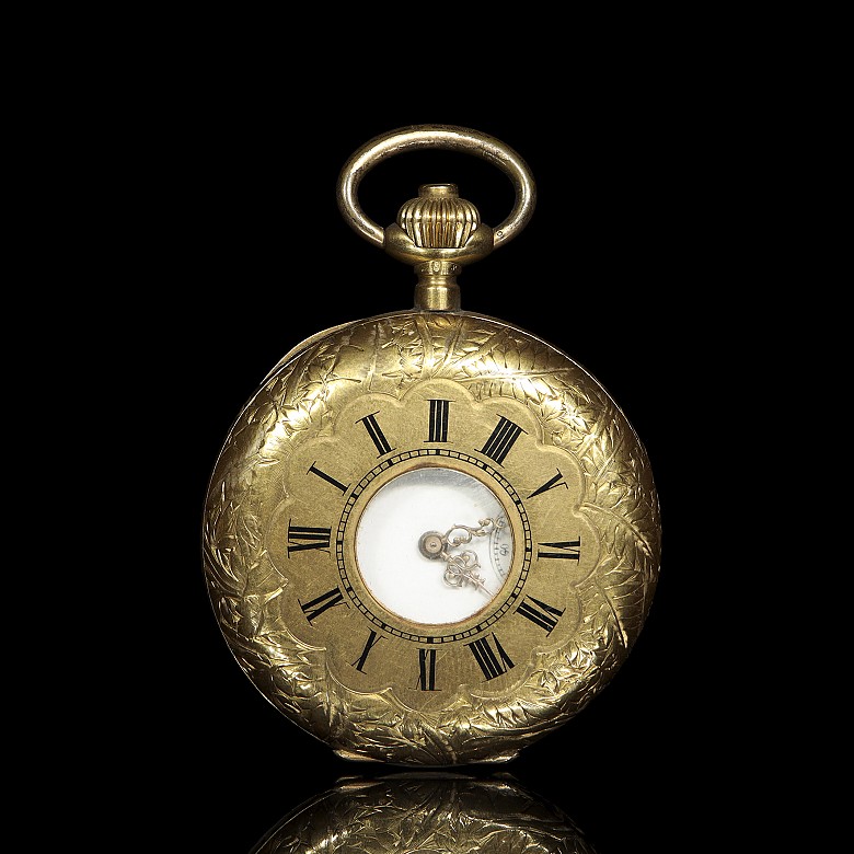 Reloj de bolsillo, con caja de oro de 18k, J.J Nordmann