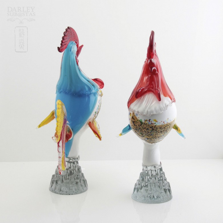Pair of Murano glass roosters - 4