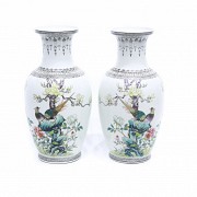 Pareja de jarrones de porcelana esmaltada, China, s.XX
