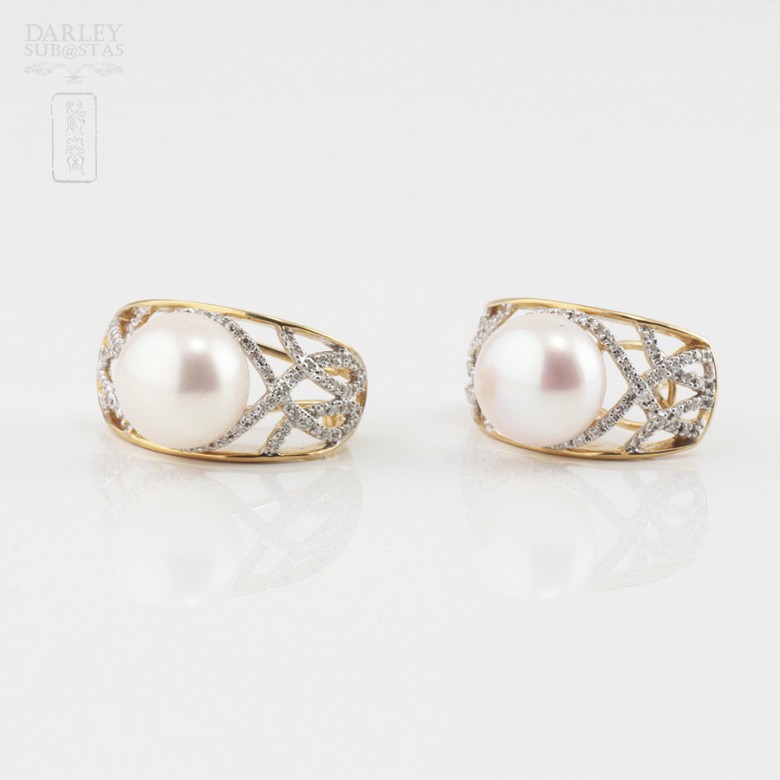 Preciosos pendientes perla y diamantes - 1