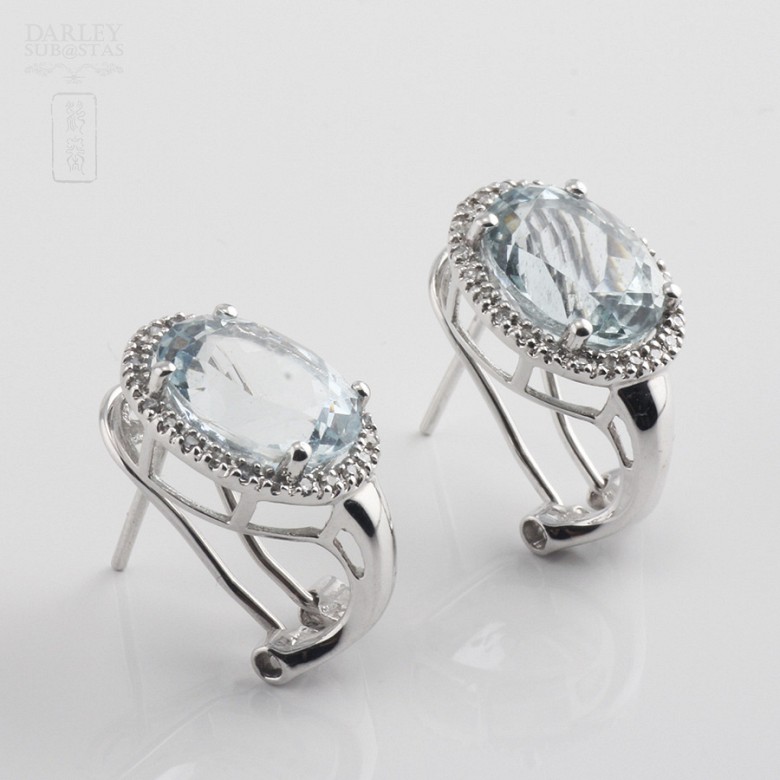 Earrings with Aquamarine 4.89cts and Diamond  in White Gold - 2