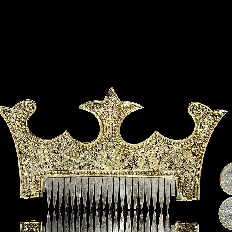 Gold-plated silver comb and four stones, Indonesia - 5