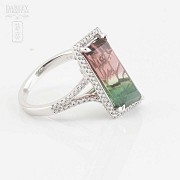 18k white gold ring with tourmaline and diamonds. - 6