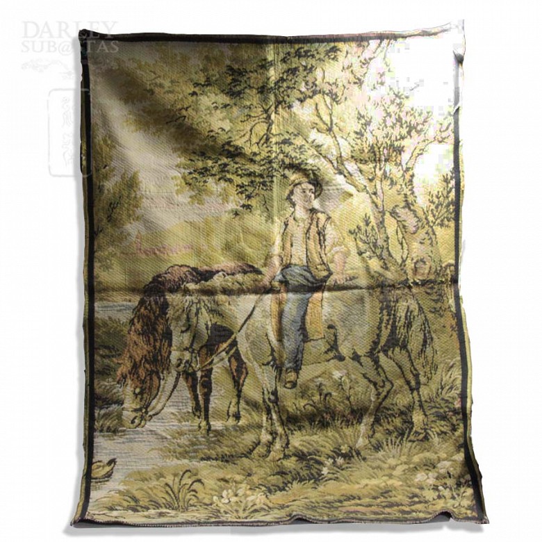 Tapestry man with two horses