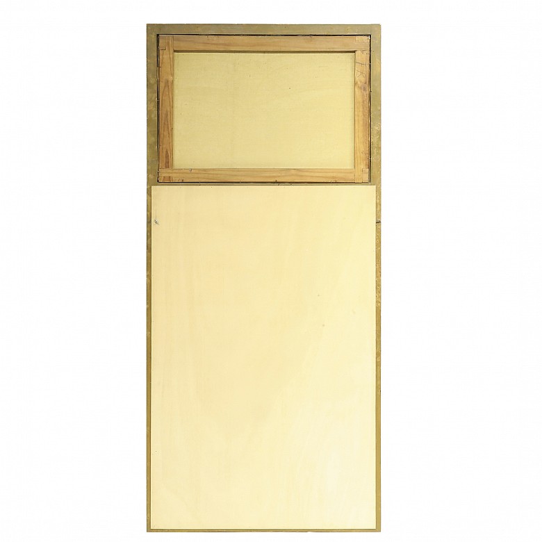 Large mirror with landscape and wooden frame, S.XX