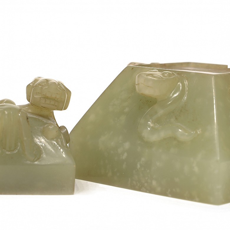 Carved jade double stamp, 20th century - 6