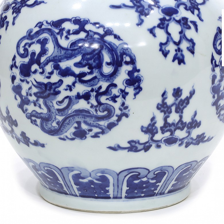 Pumpkin vase, blue and white, 20th century