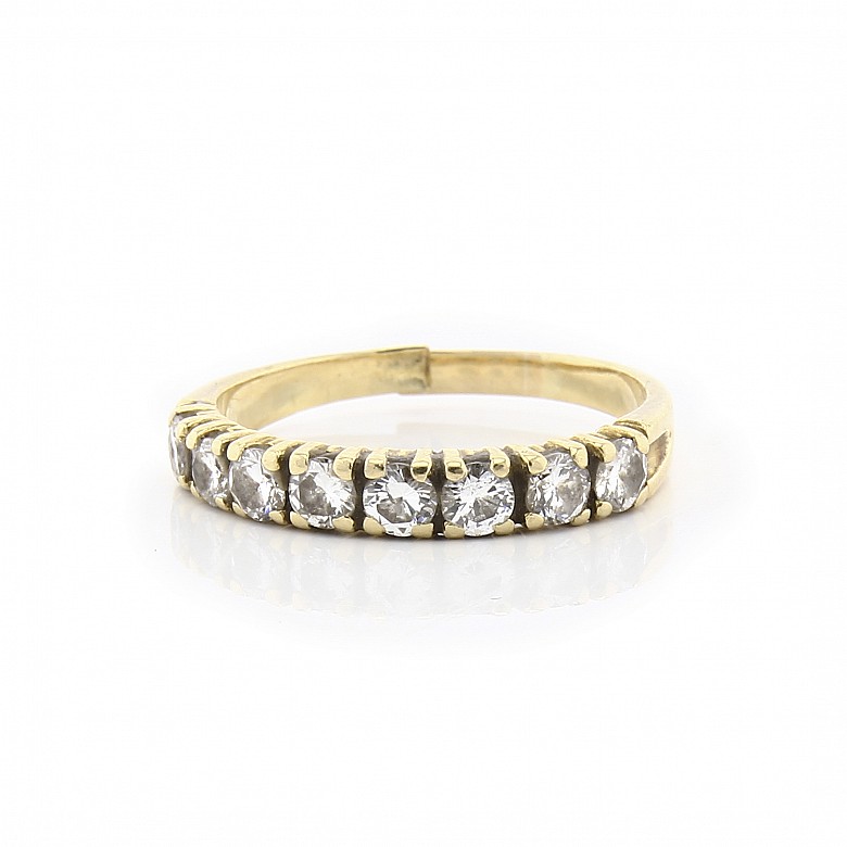 18k gold half wedding band ring with diamonds. - 1