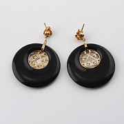 earrings  natural onyx  in 18k yellow gold - 2
