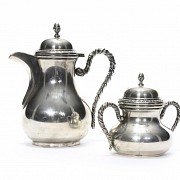 Sugar bowl and milk jug of sterling 800 silver punched