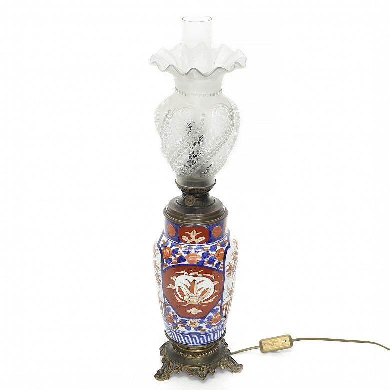 Jarrón de porcelana japonesa, con lámpara, S.XX - 4