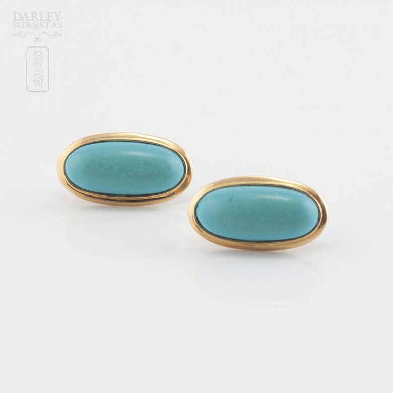 18k gold earrings couple and natural turquoise - 2