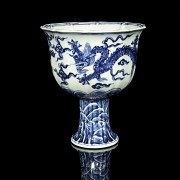 Bowl with foot porcelain, blue and white, 20th century