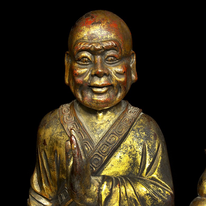 Sage sculpture in gilded wood, Qing dynasty - 7
