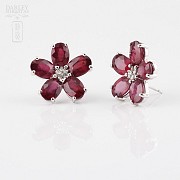 Earrings with  Ruby 11.74cts and Diamonds in White Gold - 4
