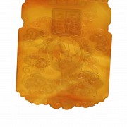 Rectangular red agate plaque, Qing dynasty.