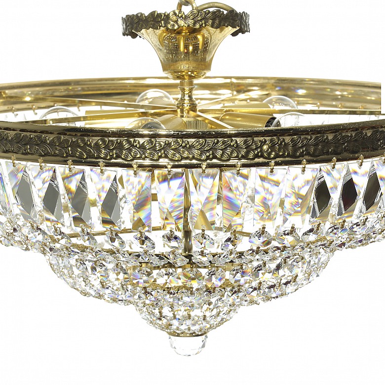 Conjunto de lampara y plafon, con cristales de estilo Swarovski, S.XX
