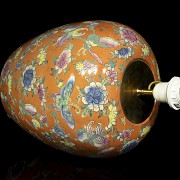 Enamelled porcelain bowl, adapted to a lamp, 20th century