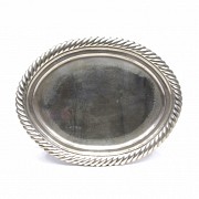 Large metal tray with gallon edge, 20th century