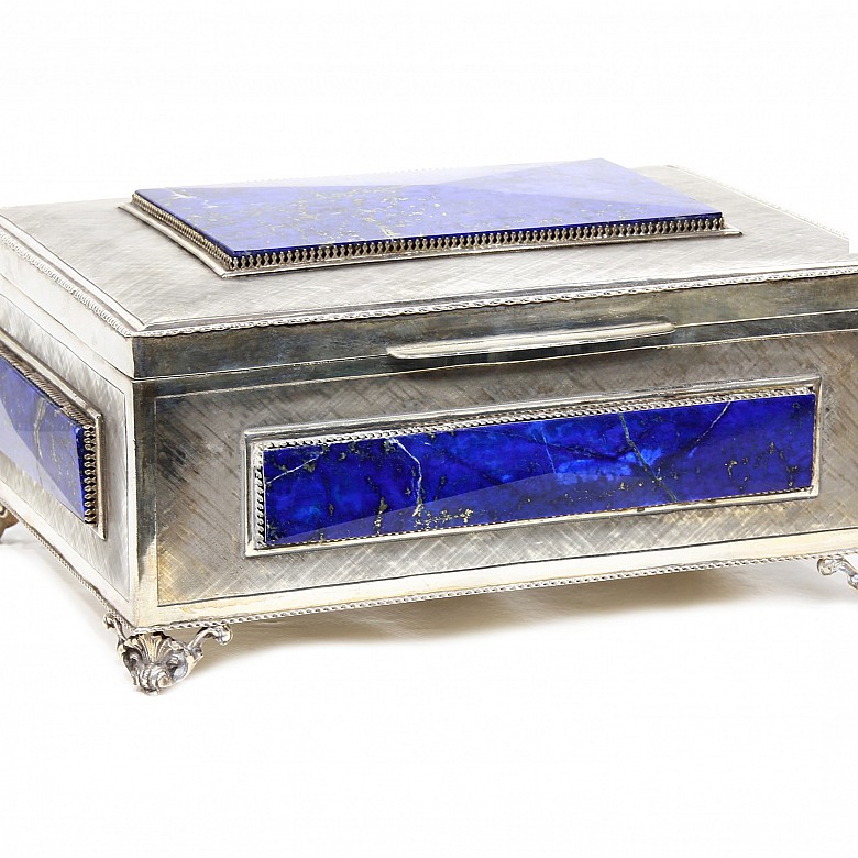 Silver box with lapis lazuli.