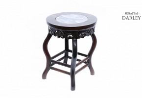 Hongmu wooden stool with veined marble top, 20th century
