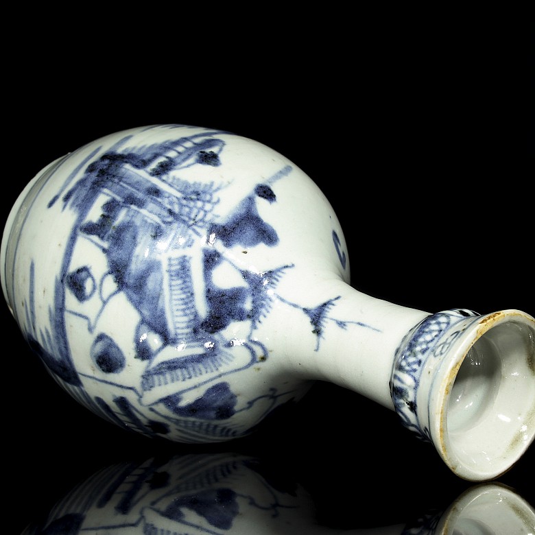 Jarrón de cerámica, azul y blanco, dinastía Qing - 2
