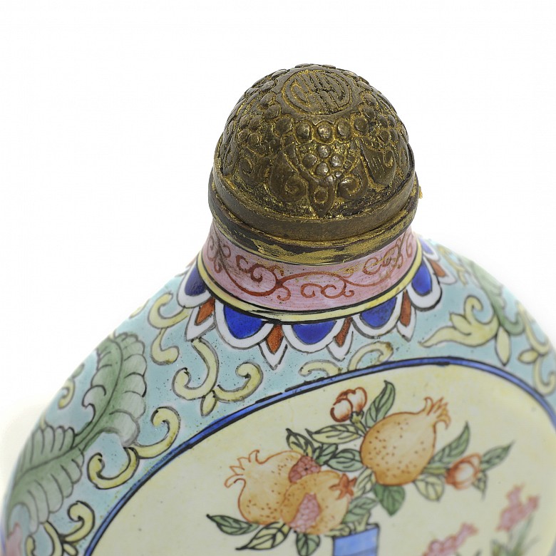 A bronze enameled snuff bottle, Canton, Qianlong mark