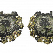 Pair lacquer fans with mother-of-pearl inlay, 20th Century - 1