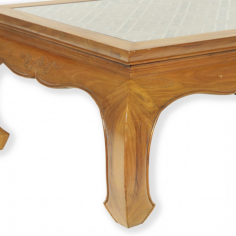 Mesa de madera con cristal de estilo asiático - 4