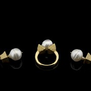 Juego de pendientes y anillo de oro amarillo 18 k y perlas - 4