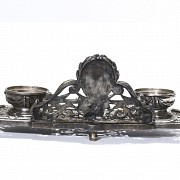 Silver-plated metal inkwell, 19th - 20th century - 1