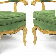 Tresillo y sillas tapizados en terciopelo verde, S.XX - 4