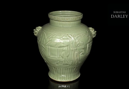 Jarrón de balaustre en cerámica vidriada, S.XX