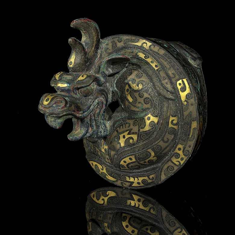 Figura de bronce oro y plata, estilo Reinos Combatientes