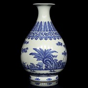 Jarrón de porcelana, azul y blanco, dinastía Qing, Tongzhi (1862 - 1874)