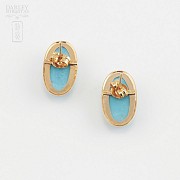 18k gold earrings couple and natural turquoise - 3
